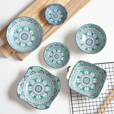 陶瓷碗小盘子点心盘北欧风釉下彩米饭碗家用创意餐具小碟小碗套装