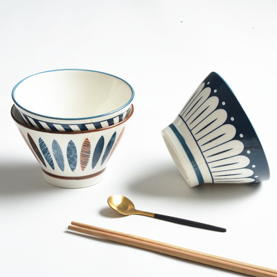 5英寸日式陶瓷碗釉下彩家用吃饭碗高脚碗斗笠碗汤碗米饭碗甜品碗