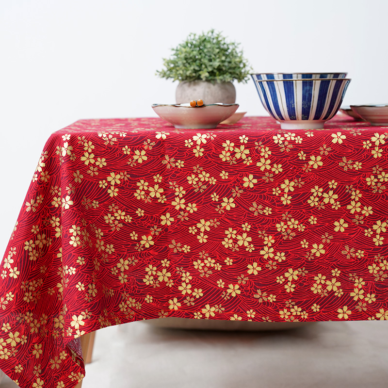 新年桌布结婚喜庆红色高级感中式烫金纯棉古风日式茶几台布艺餐桌