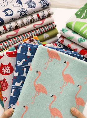 棉麻布料 ins亚麻布艺桌布窗帘花布格子沙发手工布料布头清仓处理