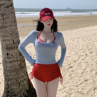 速发比基尼2025新款长吊套衫防晒分体性感袖带小胸度假温泉泳装