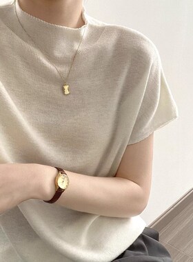 速发半套领针织夏季设计感别致圆领松头宽高正肩T恤上衣薄