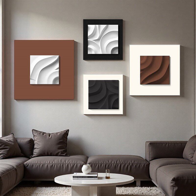 速发现代意式极简抽象客厅装饰画沙发背景墙挂画立体浮雕几何四联