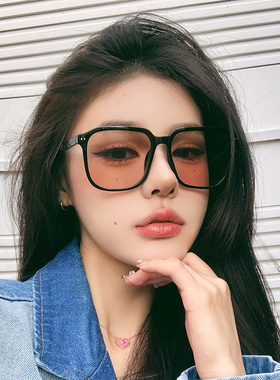 速发韩系复古黑框茶色防街外线墨小潮显脸镜防晒遮紫拍太镜