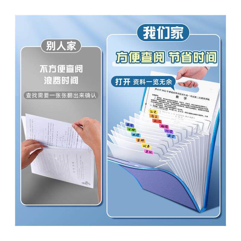 速发a4手提文件夹试卷袋多层大容量手拎式风琴包小学生专用卷子收