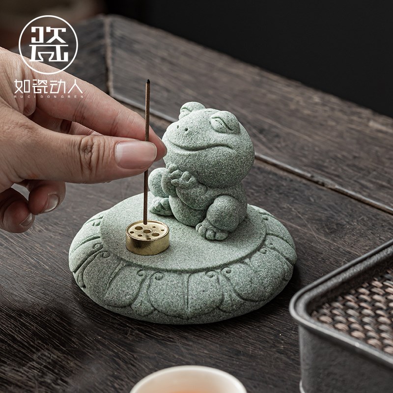 速发2025青砂石创意青蛙茶宠摆件精品可养笔搁茶桌佛系蛙鱼缸造景