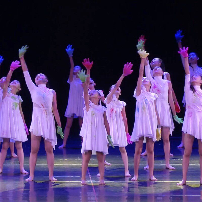 速发第十届小荷花风采我我现代舞同款演出服练功服彩色粉墨沫手套