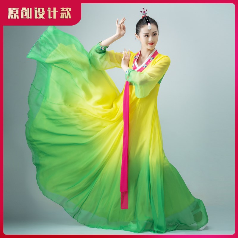 速发民考舞蹈服族鲜舞蹈演出服飘逸大裙摆课堂练习裙艺朝比赛表演