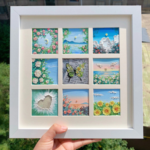 速发油画包画框宫宫格生日快乐四九格全套材料棒风景画作品保存框
