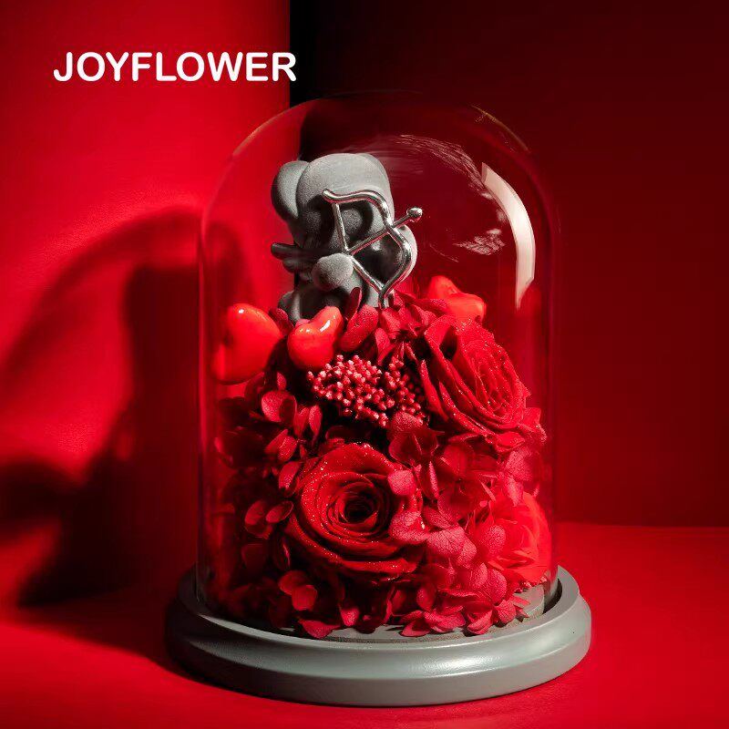Joyflower永生真花丘比特熊玫瑰生日高女神节送女友礼物表白女生