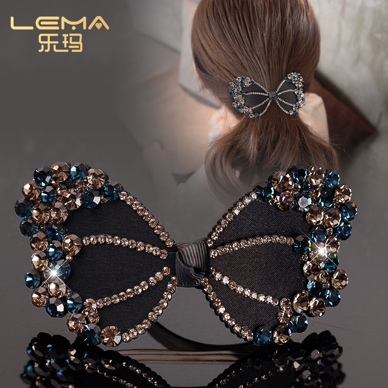 水钻女士发夹高档夹子头饰顶夹气质蝴蝶结马尾夹弹簧夹发卡后脑勺