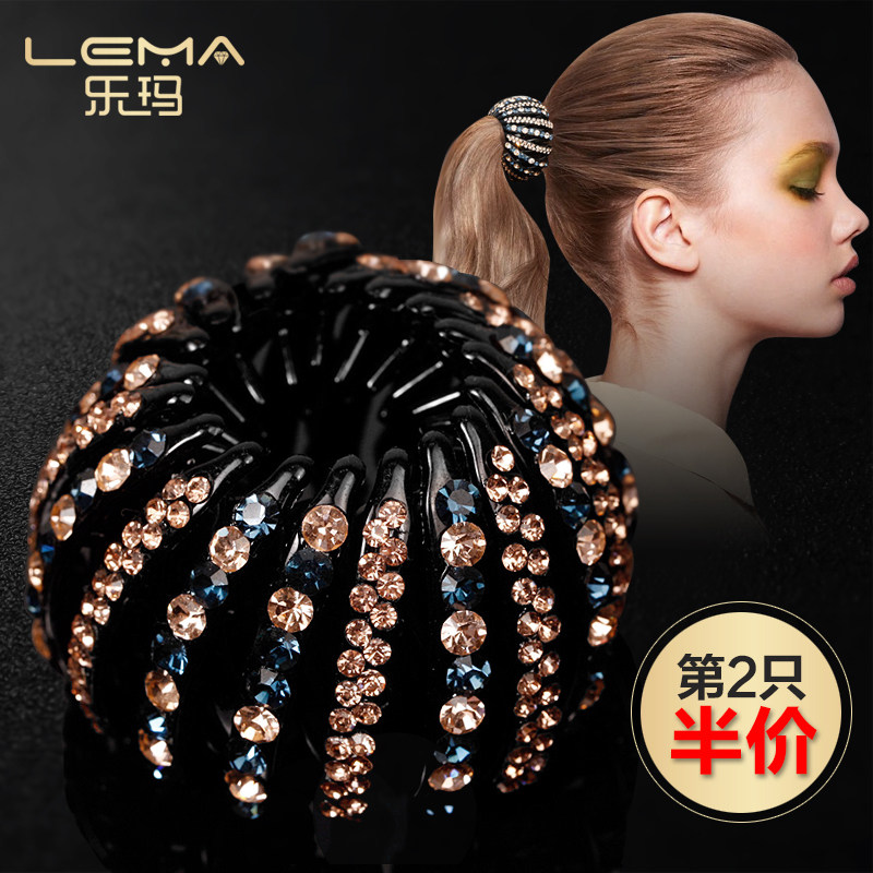 乐玛时尚发饰品 韩版捷克水钻鸟巢发圈马尾扣发夹抓夹竖夹花苞头