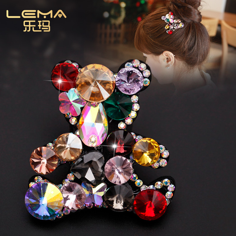 韩国发饰镶钻大水钻BB夹卡通小熊刘海夹边夹仿水晶头花韩版成人