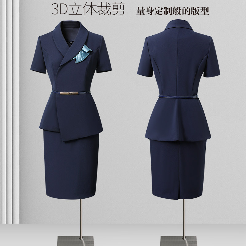 前台接待职业套装女夏短袖西装气质收腰售楼部案场客服茶楼工作服