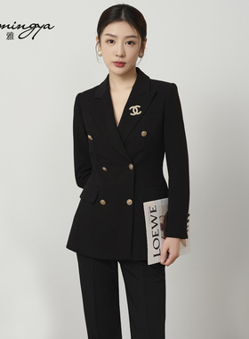 韩茗雅黑色西装套装女2025春新款高级感职业装西服公务员面试正装