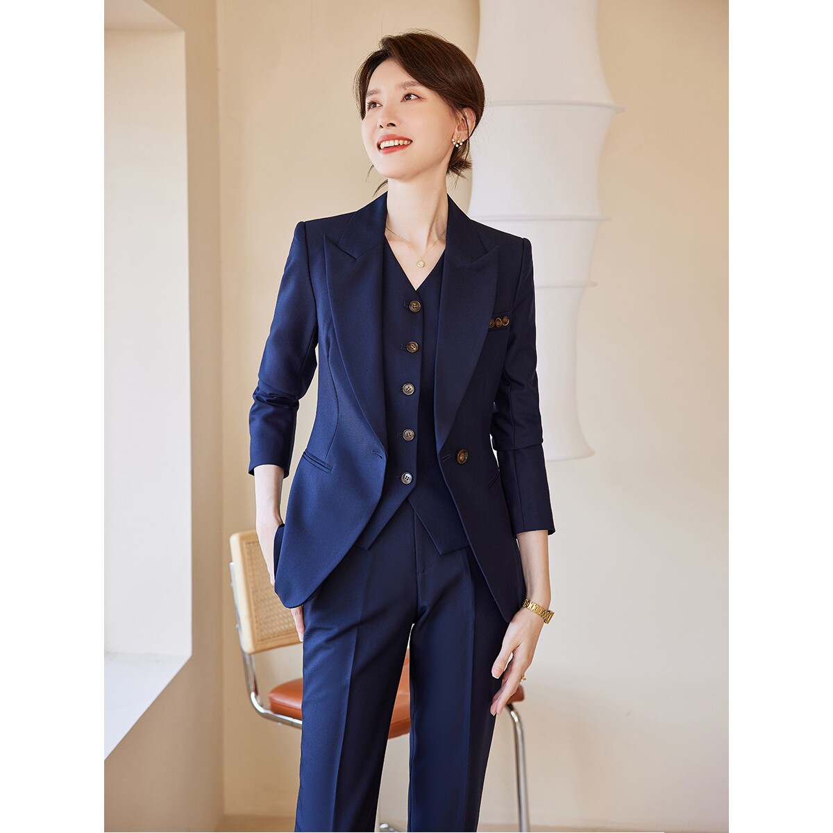 诗璐雅通勤西装三件套女时尚洋气高级感气质西服马甲职业套装秋冬