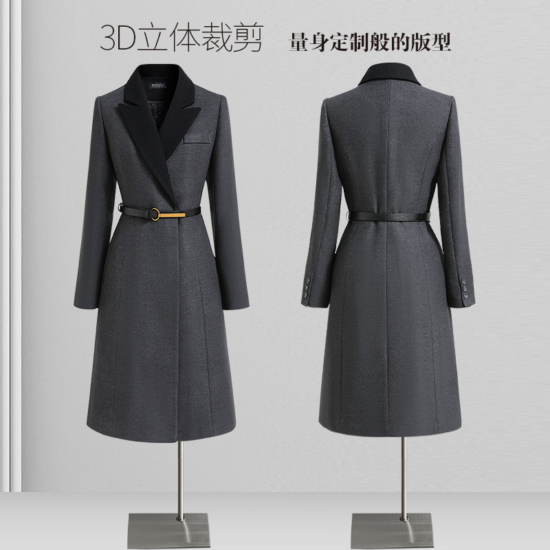 工装大衣女冬季中长款呢子外套灰色加厚保暖邮政售楼部客服工作服