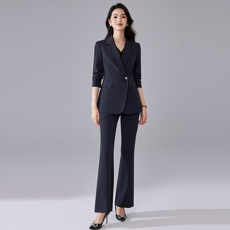 诗璐雅长袖西装套装女气质干练高级感一粒扣西服微喇裤两件套春秋