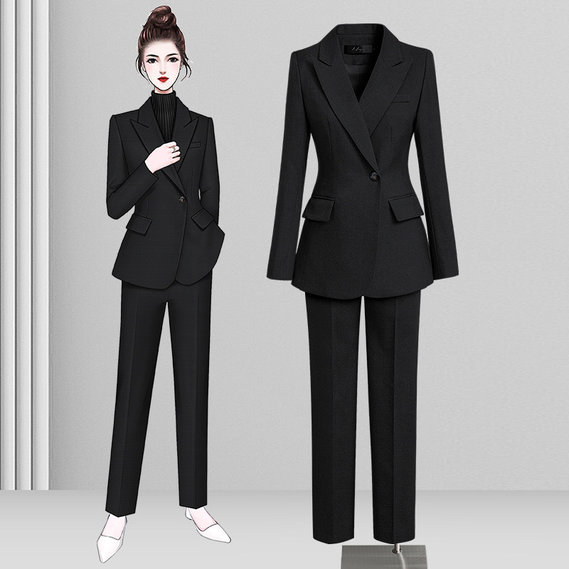黑色西装外套女秋冬高级感西服阔腿裤通勤面试正装职业套装工作服