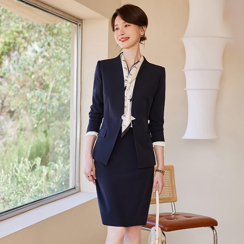 诗璐雅V领设计感西装裙套装女春秋修身知性高级感导师顾问工作服