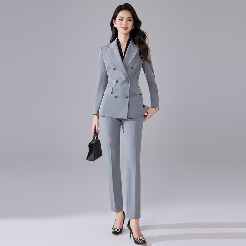 诗璐雅高级感灰色职业西装套装商务通勤酒店经理干练工作服春秋女