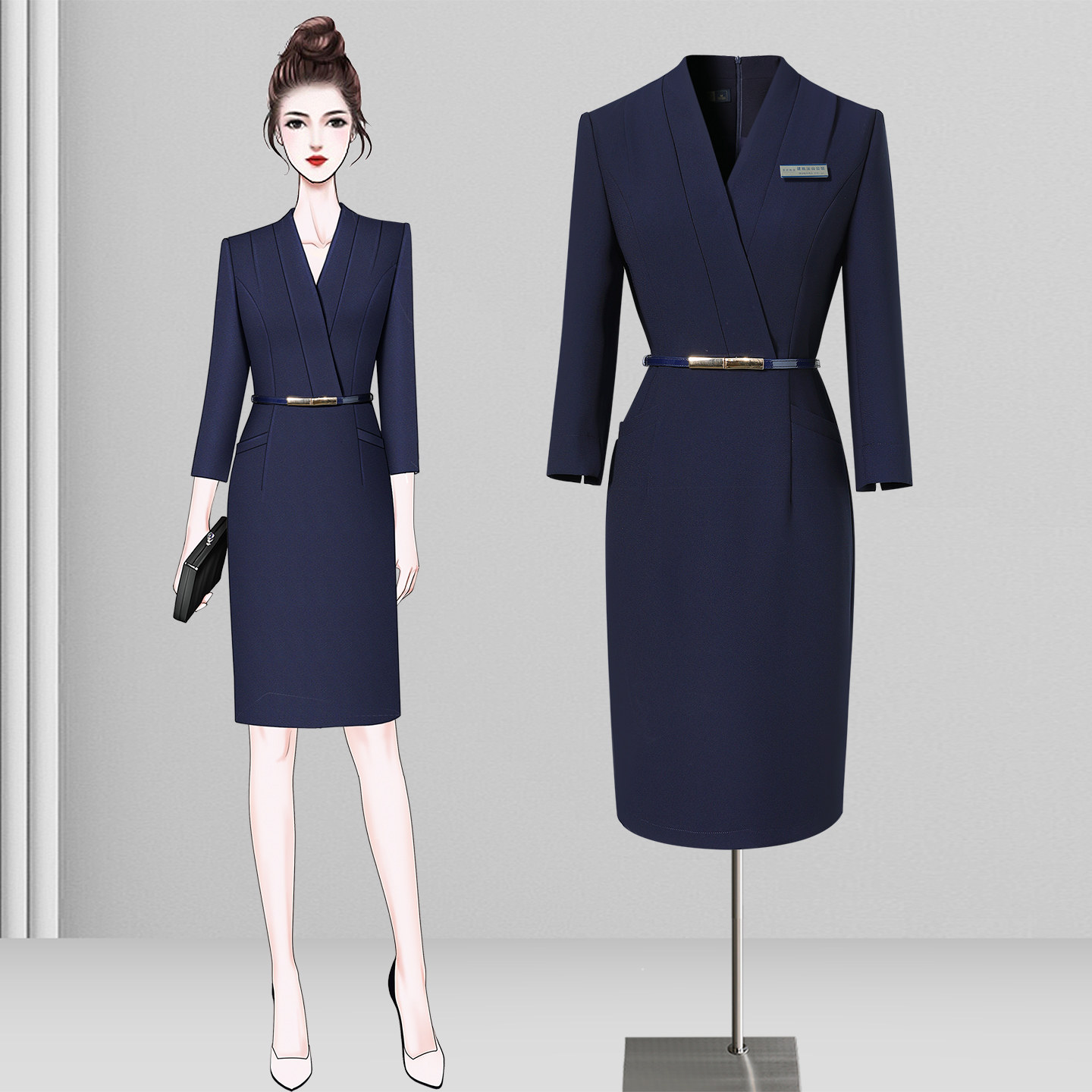 秋季职业连衣裙女修身时尚气质干练酒店前台工装珠宝店柜姐工作服