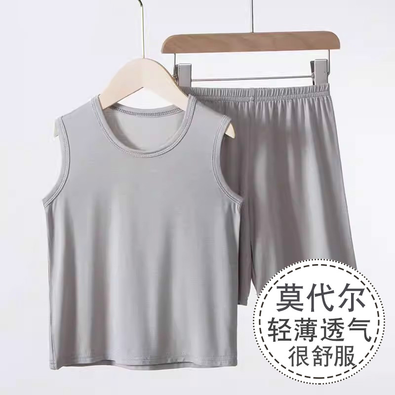 男童睡衣夏款儿童夏季薄款男孩莫代尔背心短裤套装夏天透气家居服