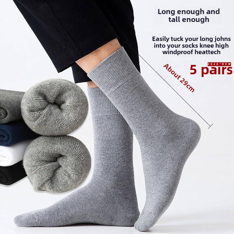 秋冬男士加厚长筒袜，羊毛衬里到Heattech高帮黑色高帮商务中长棉