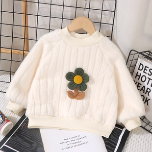 女童冬装毛毛加绒卫衣2025冬季新款洋气儿童宝宝保暖加厚毛绒上衣
