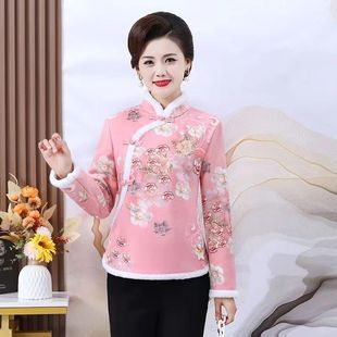 秋冬季加绒旗袍长袖卫衣女士民族风中式洋气显瘦改良旗袍短款上衣