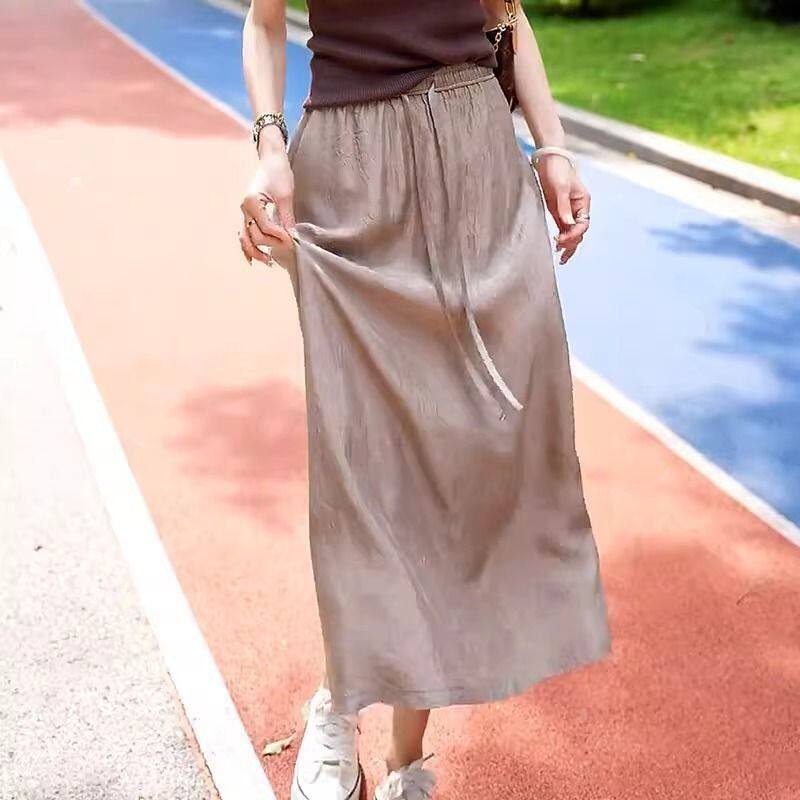 醋酸缎面高级感中长款半身裙女夏季新款高腰薄款小个子直筒a字裙