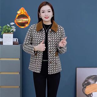 秋冬装外套女格子短款洋气显瘦小个子妈妈装洋气新款加厚加绒女装