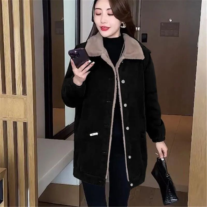 加绒大码外套女中长款冬季新款洋气中年妈妈装宽松百搭保暖夹克女