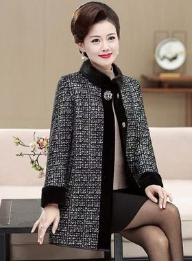 妈妈装秋冬季外套洋气大码中老年女装阔太太高贵大衣加厚保暖外套