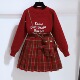 女童毛衣套装 秋冬洋气红色新年拜年服儿童保暖针织衫 百褶裙两件套