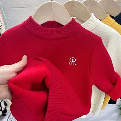 女童毛衣秋冬款加厚儿童针织衫加绒宝宝冬装打底衫一体绒保暖上衣