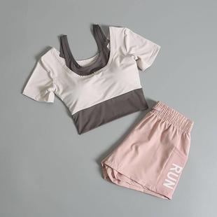 假两件瑜伽服套装 运动速干衣健身衣女夏季 上衣训练速干紧身t恤