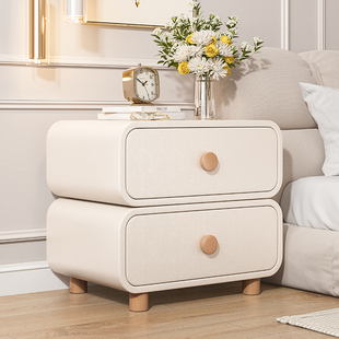 速发奶油风床头柜卧边简约202新款实木床室柜免安装纳头收床柜子