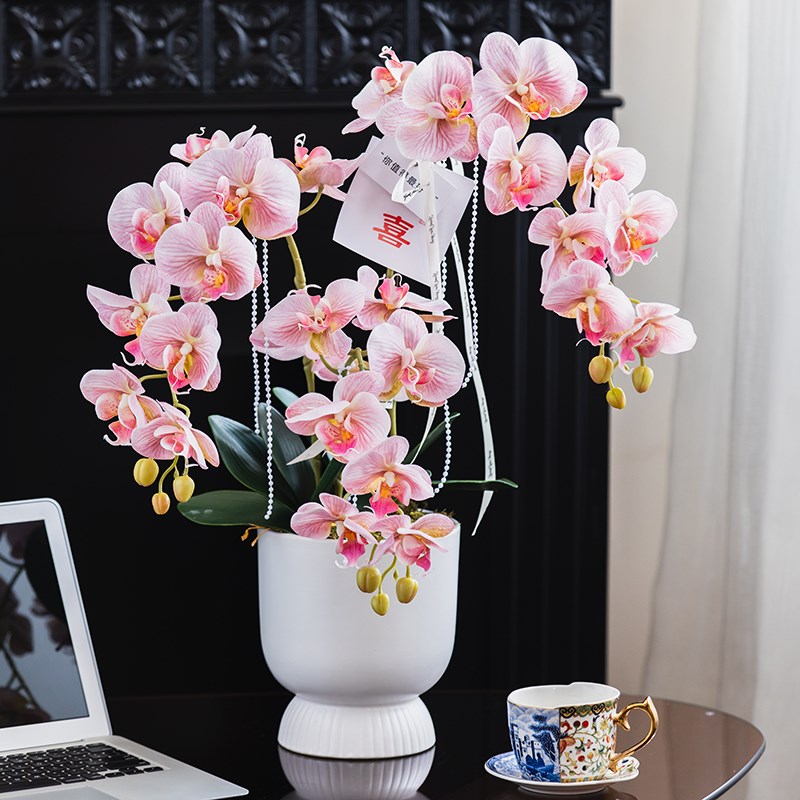 速发蝴蝶兰花盆栽手感保湿高端假厅客花餐桌盆花摆件装饰仿生插景