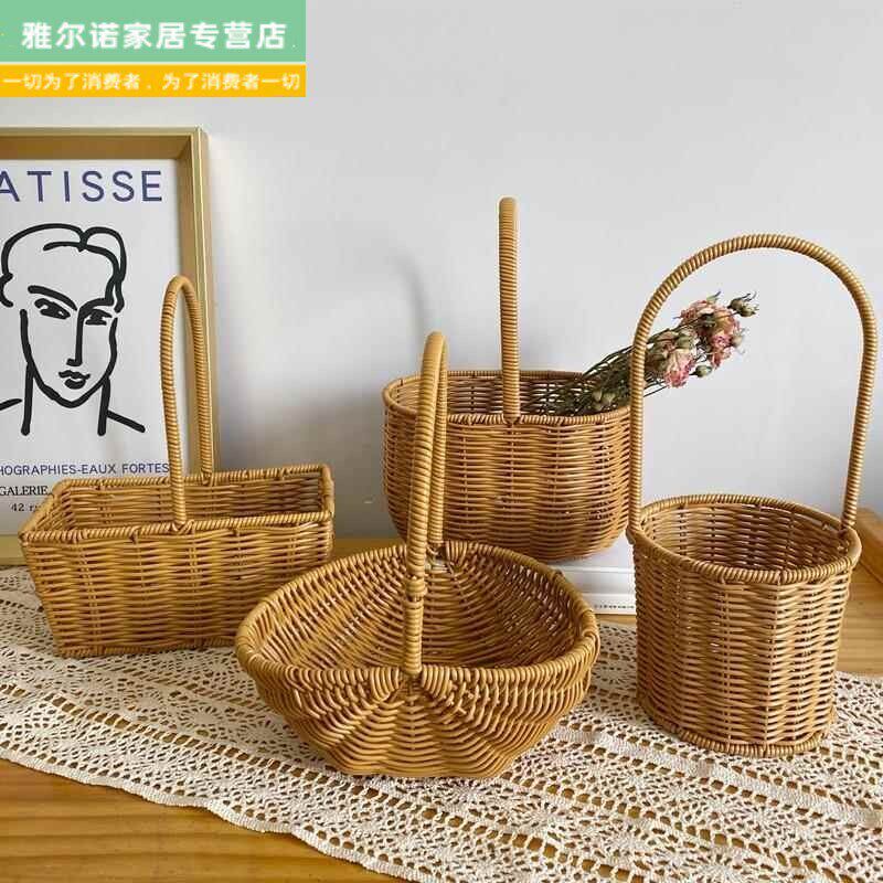 速发藤编花篮柳编竹篮水果篮欧式仿藤手工编织手提野餐篮草编插花