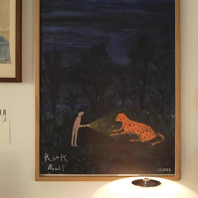 速发我和我卤猫治愈风景景温馨卧室挂画简约小清新客厅小众艺术装