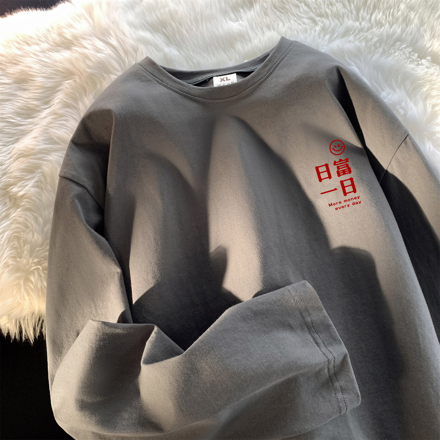 速发2潮25纯上长袖T0流宽松懒惰风休闲bf打底衫棉衣