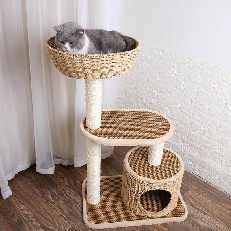速发厂家l藤编猫爬架编保猫爬手猫窝树麻架工环织攀猫剑抓板跳台