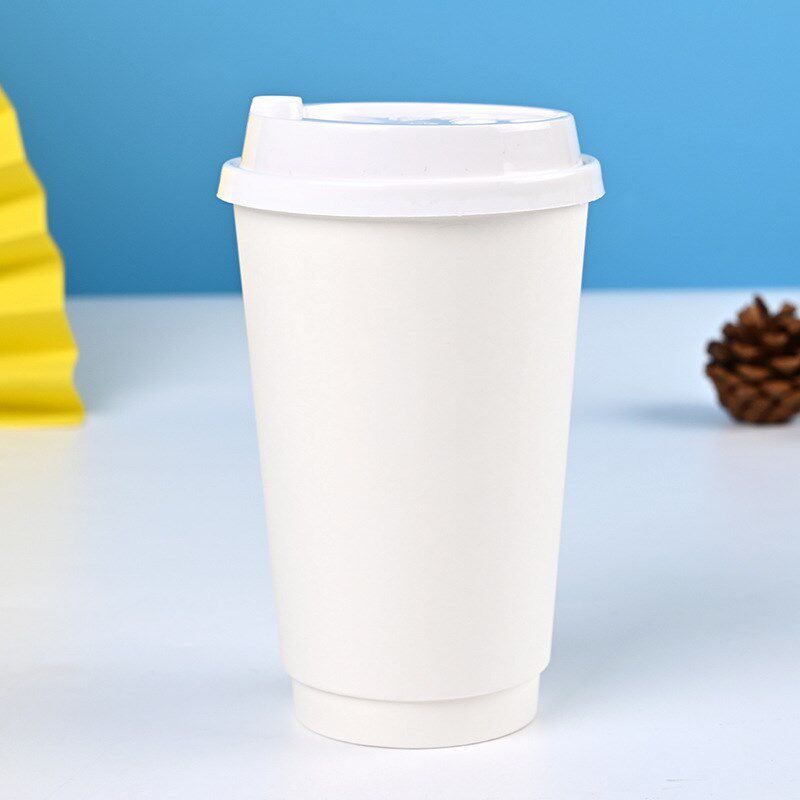 速发一次性空杯奶茶咖啡热饮中空杯纸定白卡纸杯现货外卖广告制白