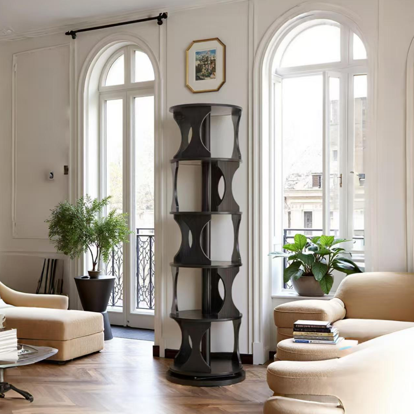 筑尚之家中古风360度旋转书架