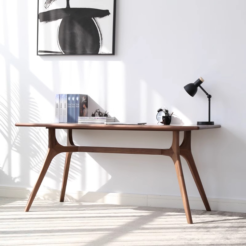 北欧黑胡桃木餐桌简约现代全