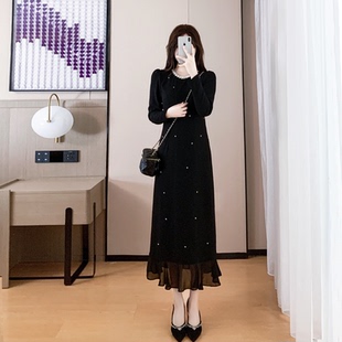 气质收腰显瘦过膝长裙 2025秋冬新款 法式 重工高级感连衣裙女长袖