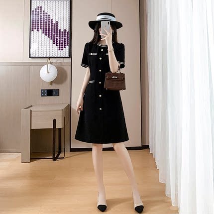 法式高级感小香风连衣裙女2026年夏季新款气质显瘦轻奢小黑裙子