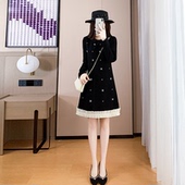 新款 高级感重工法式 高级小黑裙女2025秋冬季 收腰显瘦小个子连衣裙