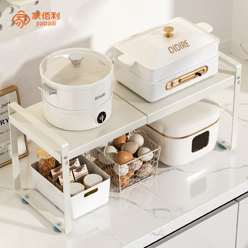 可伸缩整体橱柜内柜子分层架厨房储物柜里隔板锅具碗碟收纳桌上置图片
